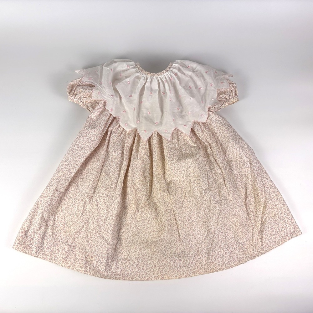 VTG Little Star Floral Dress Sz 5 Pink Oversized Embroidered Collar Prairie READ